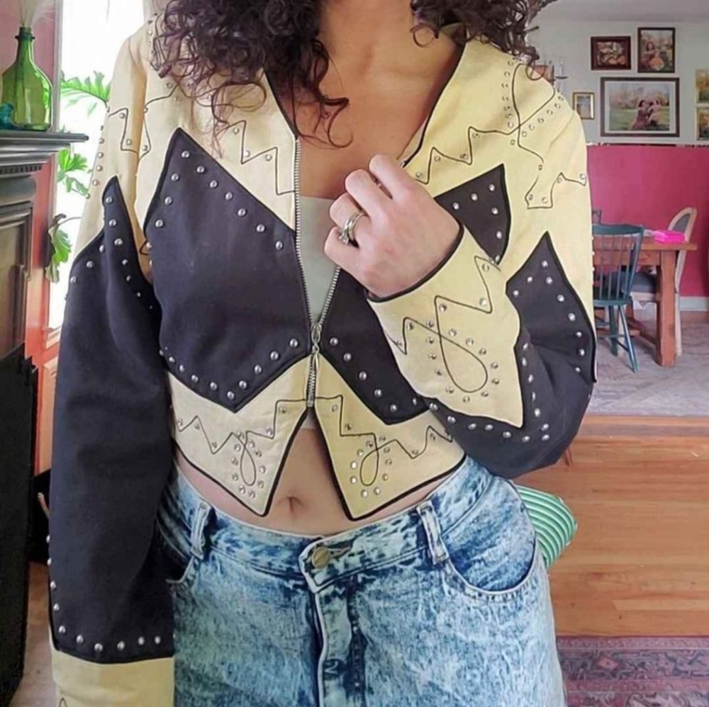 1980S studed rodeo jacket. black and cream "Silver Mesa"
